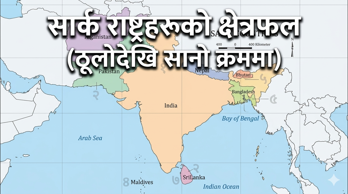 Area of ​​SAARC countries (in order from largest to smallest)